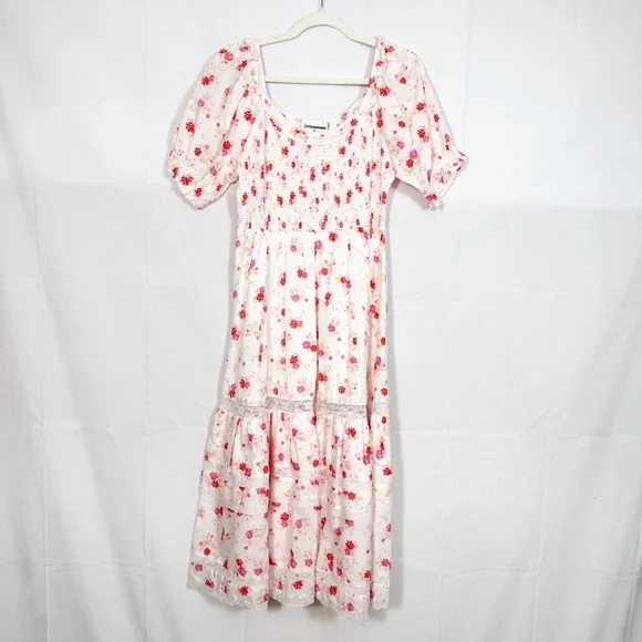 LoveShackFancy X Target Cosette Floral Midi Dress Smocked Cottagecore Lace Pink - Picture 2 of 14